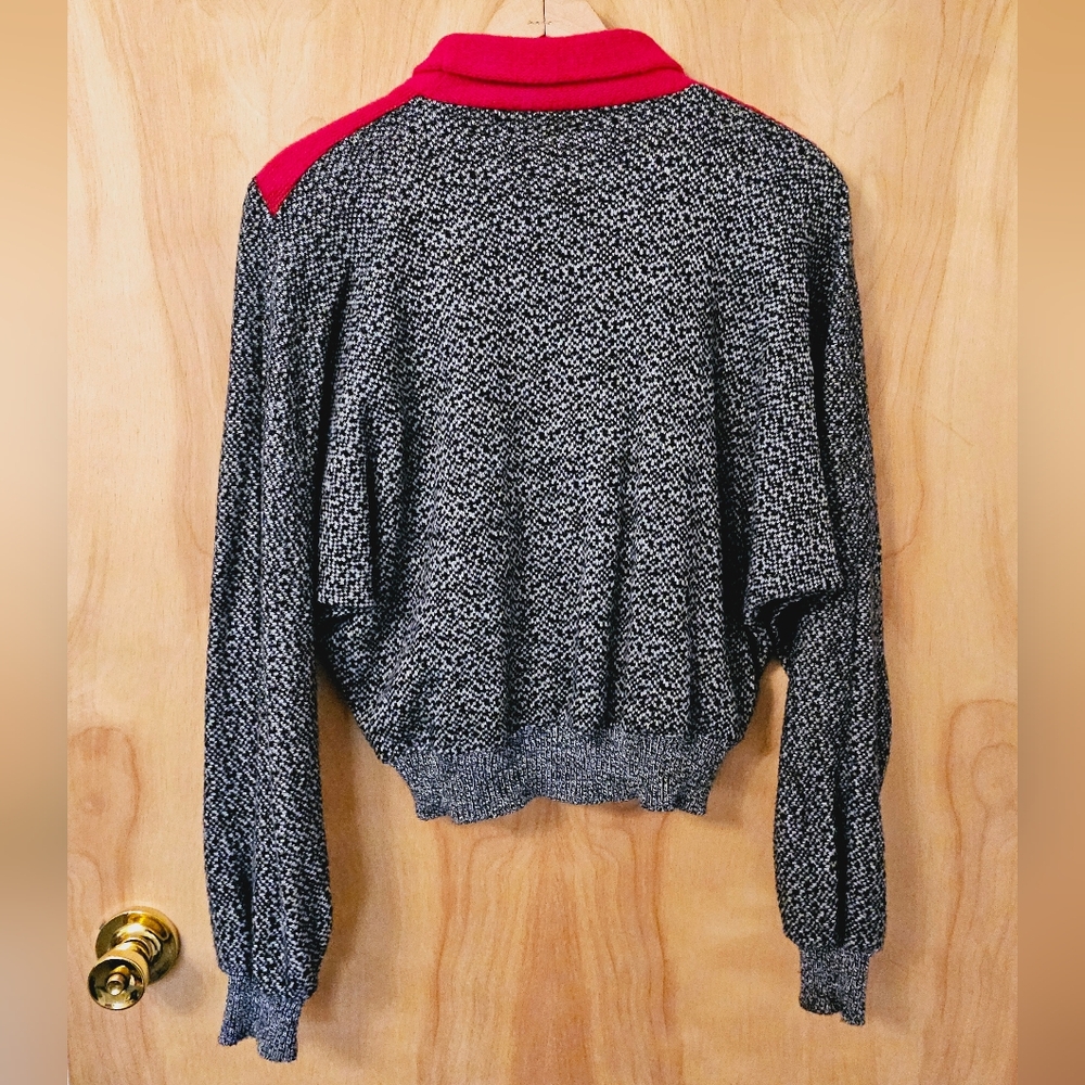 Vintage 80s Red & Black Batwing Sweater - Picture 3 of 13
